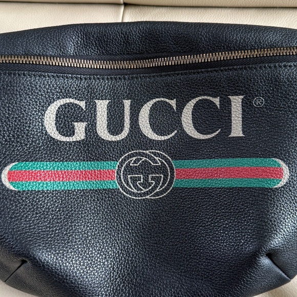 Authentic Gucci Logo Belt Fanny Waist Leather Black Bag Large Unisex - Picture 7 of 11